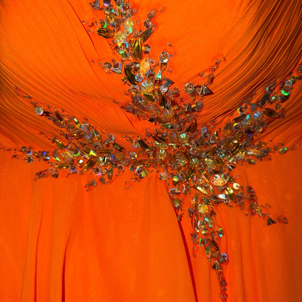Vibrant Orange Dress with Crystal Embellishments